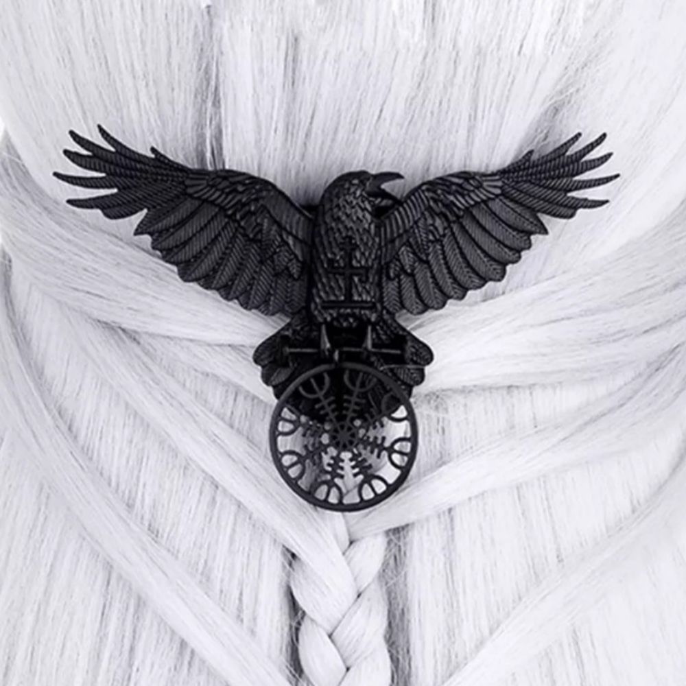 Black titanium raven Crow hair clip boho punk goth large wing span about 5in new